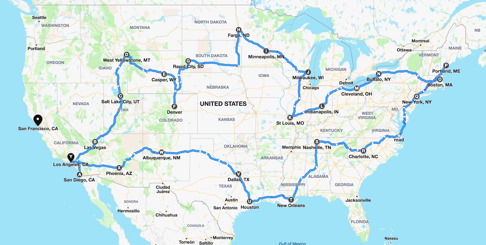 Map of the trip